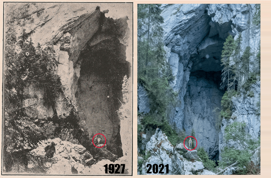 Portal Cetatile Ponorului - Foto Emil Racovita 1927 vs Victor Ursu 2021